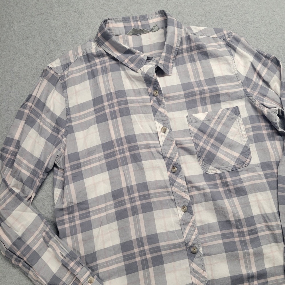 Athleta Grey‎ Pink Plaid Cotton Button Down Shirt Petite Medium MP